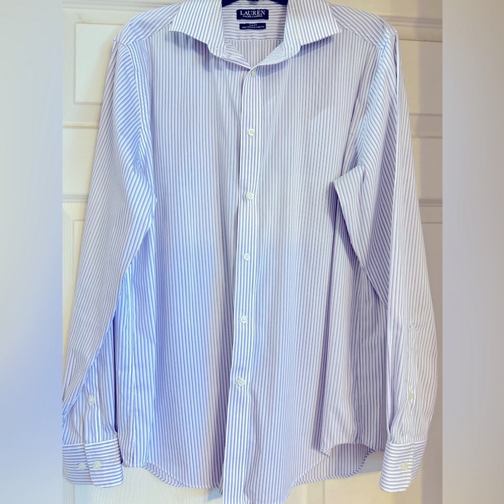 EUC Ralph Lauren White Stripes Dress‎ Shirt Size 16.5